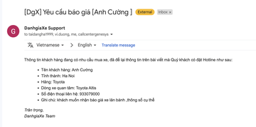 Lượng lead hàng ngày gửi cho đối tác của danhgiaXe