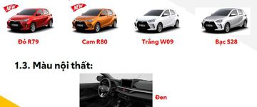 Toyota Wigo 2023 cung cấp 4 tùy chọn màu ngoại thất và chỉ 1 tùy chọn nội thất đen